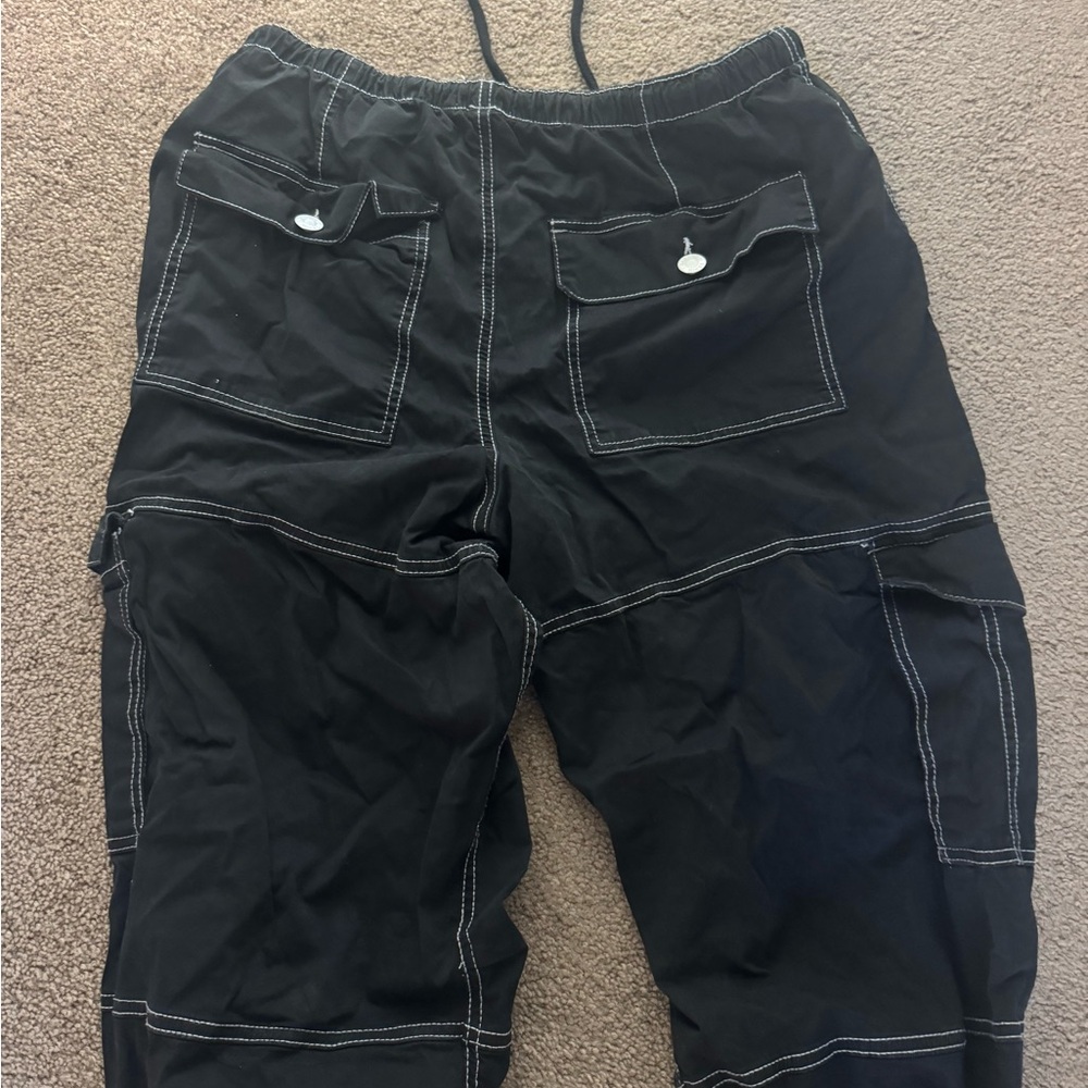 Black Cargo Pants with White Stitching